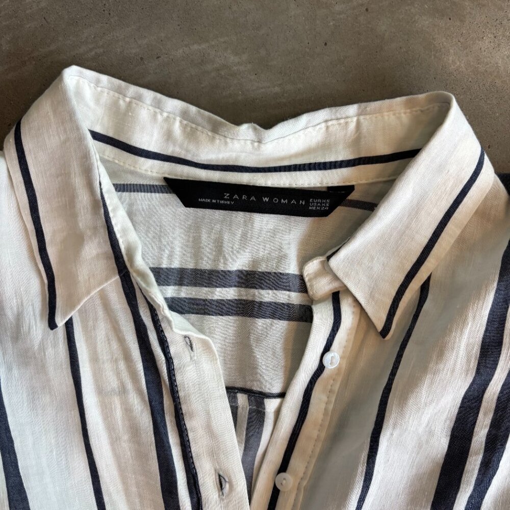 Zara woman long striped linen mix dress XS - Picture 2 of 6